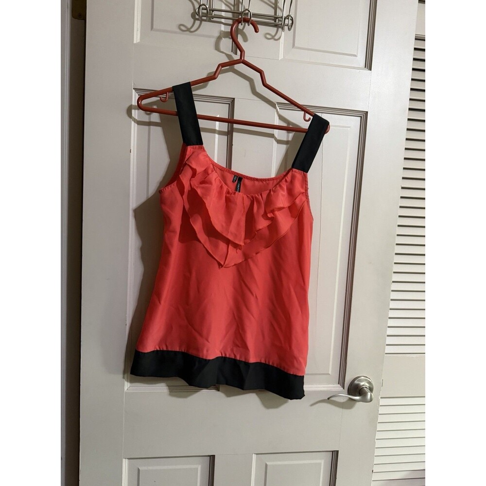 Women’s Maurice’s Sheer Tank Top Blouse Coral And Black Fancy Size Medium